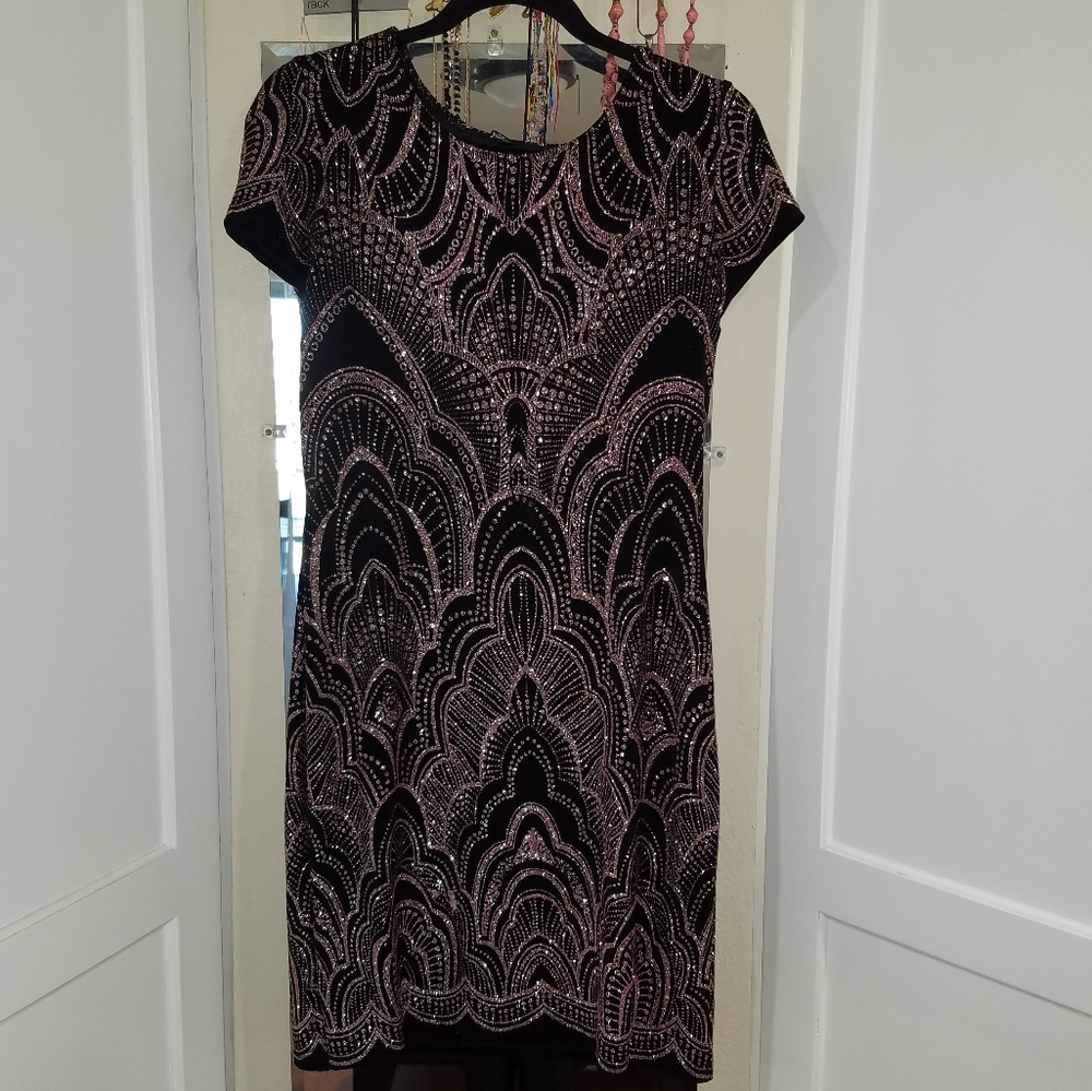 Black and Gold Glitter Cocktail Dress